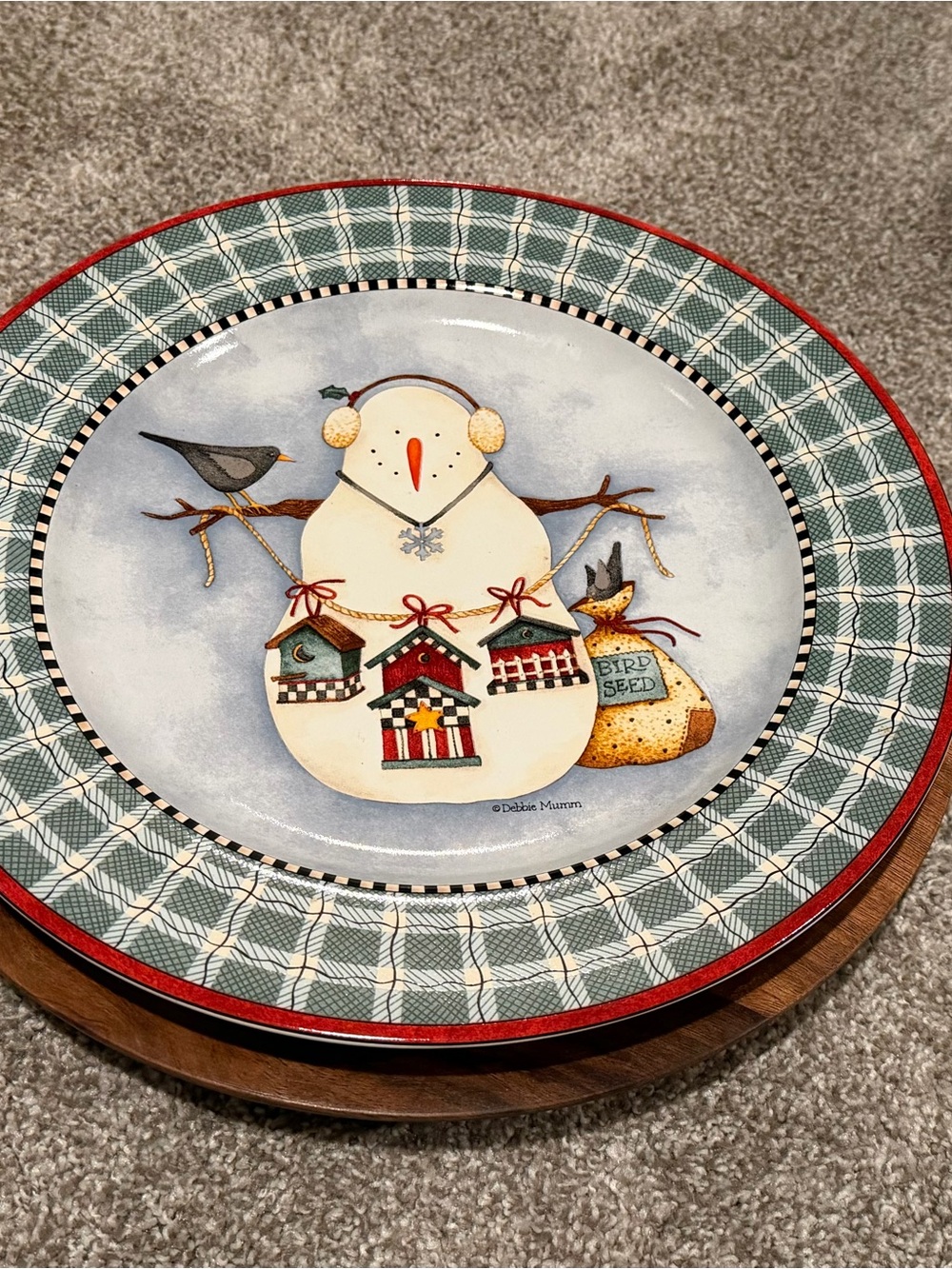 Vintage 1998 Sakura Debbie Mumm “frosty folks” Snowman Holiday Serving Plate